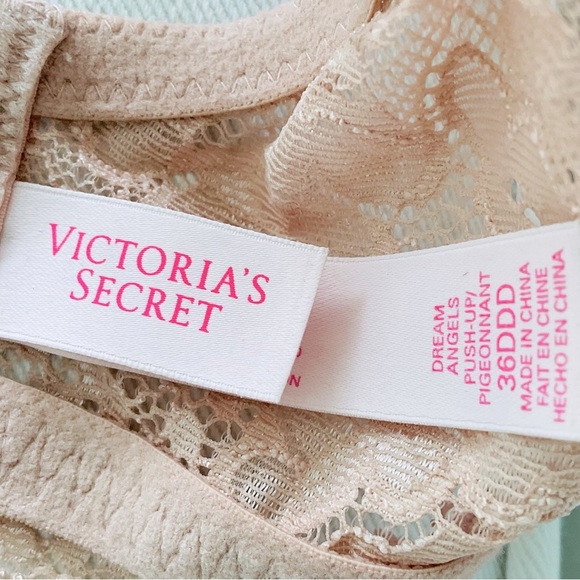 Victoria's Secret Dream Angels Push-Up / Pigeonnant Beige Lace Overlay Bra 36DDD - Picture 6 of 6